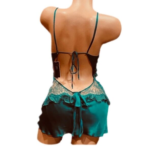 Victoria's Secret  Designer Collection Silk Crystals Lace Slip Babydoll Green - Picture 5 of 6